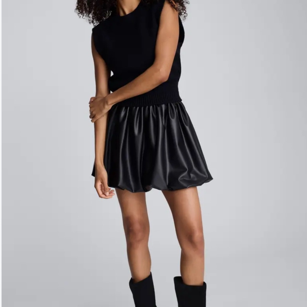 Kenneth Cole New York Black Faux Leather Bubble Mini Skirt